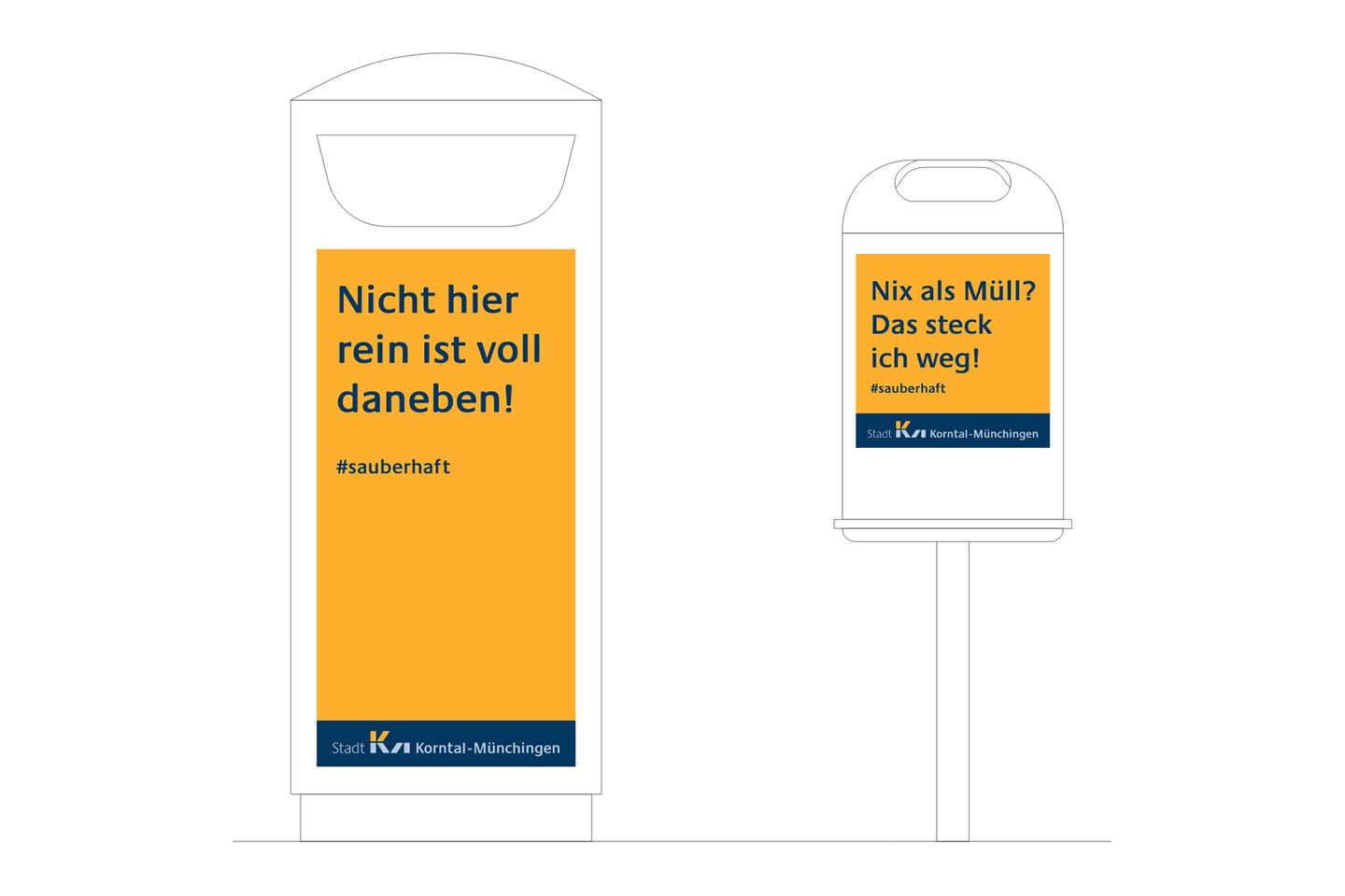Kampagnendesign für Korntal-Münchingen mit Plakatflächen auf Abfallbehältern.
